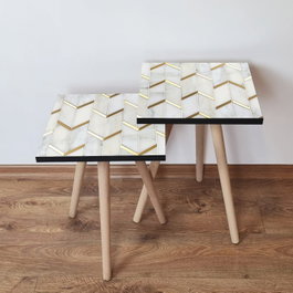 Hanah Home Juego de mesas nido Blanco y Oro